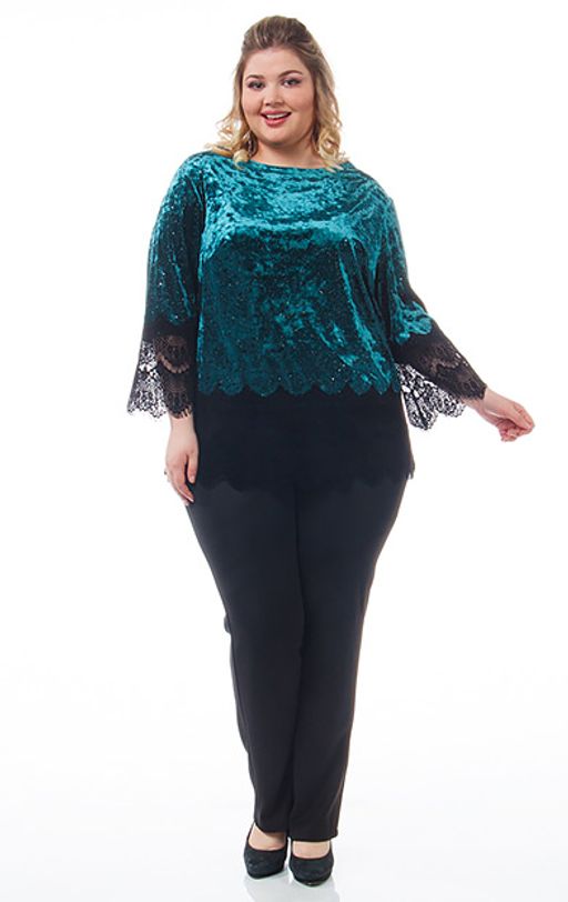 Блуза из мягкого трикотажного бархата с отделкой из изысканного бархатного гипюра - Ckc collections фото 2