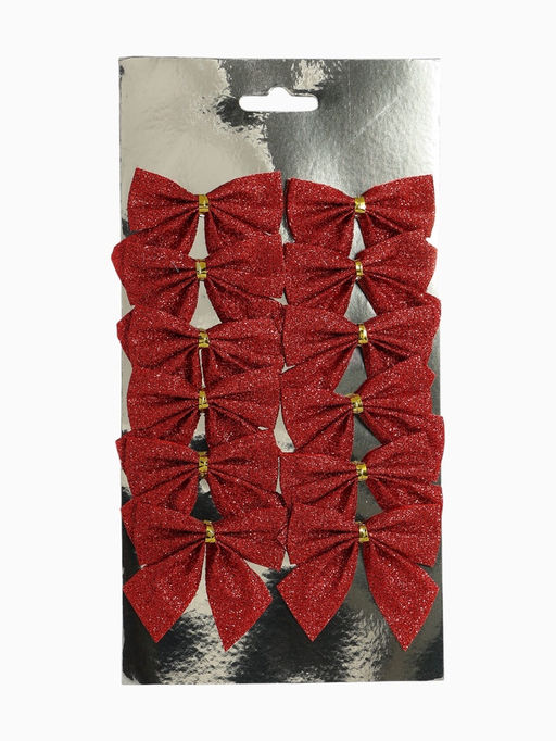 Цена за 2 шт. Ёлочные игрушки 12 шт. «Зимнее волшебство. Бантик - блеск» пластик, 4.5×5.5 см, красный