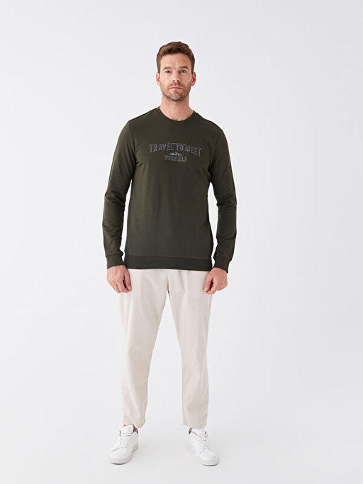 Bisiklet Yaka Uzun Kollu Bask?l? Erkek Sweatshirt - Waikiki фото 3