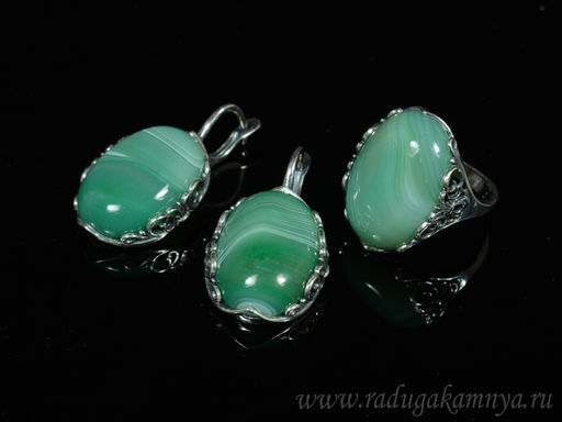 Кольцо Серьги с агатом тонированным, цв.зеленый размер 18