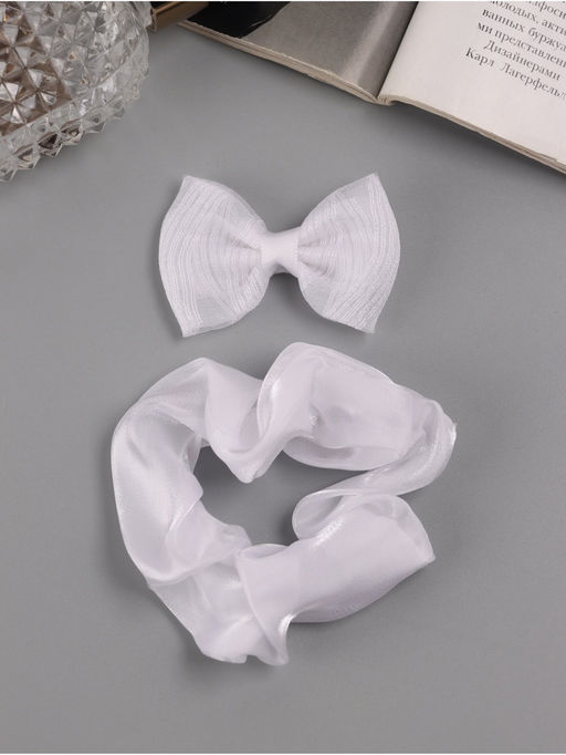 Цена за 6 шт. Набор для волос «Школьница», резинка 10 см, зажим 6.5 см, полоски, белый