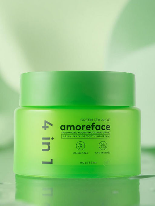 Amoreface Крем для лица 4 в 1 с зелёным чаем и алоэ / Green Tea-Aloe Soothing Cream, 100 г