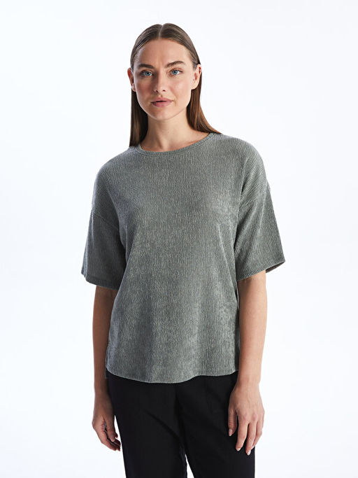Bisiklet Yaka D?z K?sa Kollu Oversize Kad?n Ti??rt