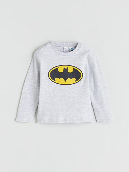 Bisiklet Yaka Batman Bask?l? Erkek Bebek Pijama Tak?m