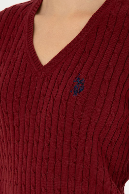 Женский бордовый базовый свитер с v-образным вырезом Неожиданная скидка в корзине - U.s. polo assn фото 7