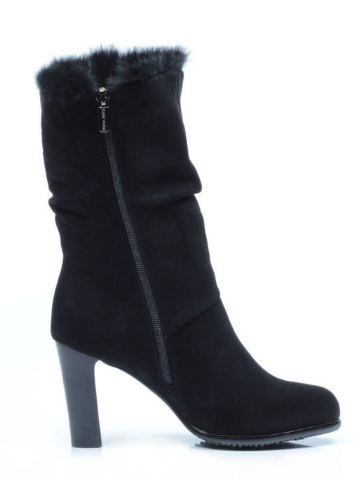 F16-181M BLACK Полусапоги зимние женские (натуральная замша, натуральный мех (полностью))