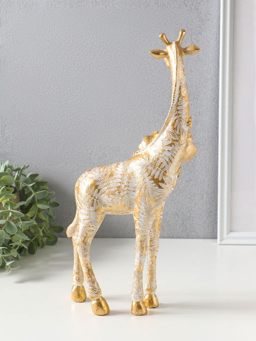 Фигура полистоун «Жираф с листьями и цветами», бело-золотой, 17.3×8.3×35.5 см