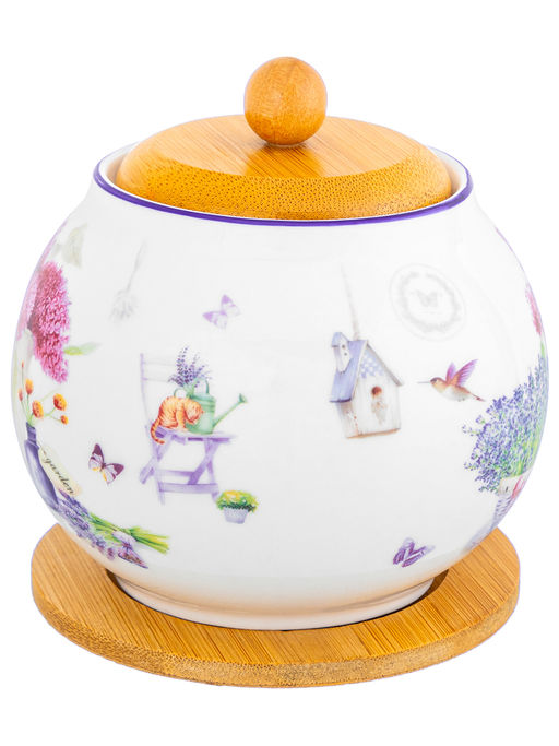 Сахарница 620 мл 11*11*12 см Лаванда + ложка + дер. крышка на дер. подставке NEW BONE CHINA - Elan gallery фото 20