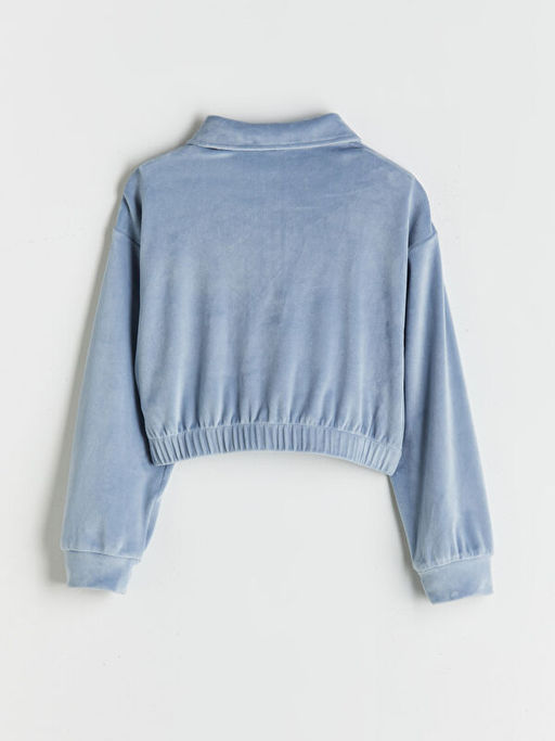 Polo Yaka Kadife K?z ?ocuk Sweatshirt