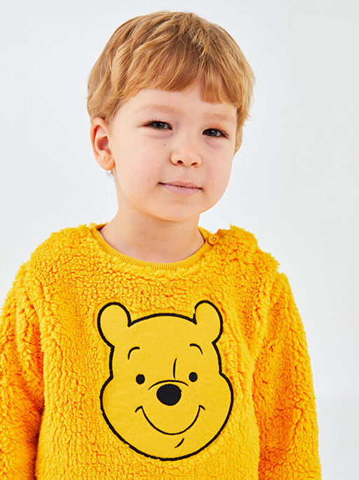 Bisiklet Yaka Uzun Kollu Winnie the Pooh Nak??l? Erkek Bebek Sweatshirt ve Pantolon 2li Tak?m - Waikiki фото 3