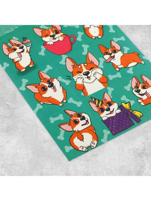 Цена за 10 шт. Наклейки детские «Забавный корги», раскраска на обороте, 11×15.5 см