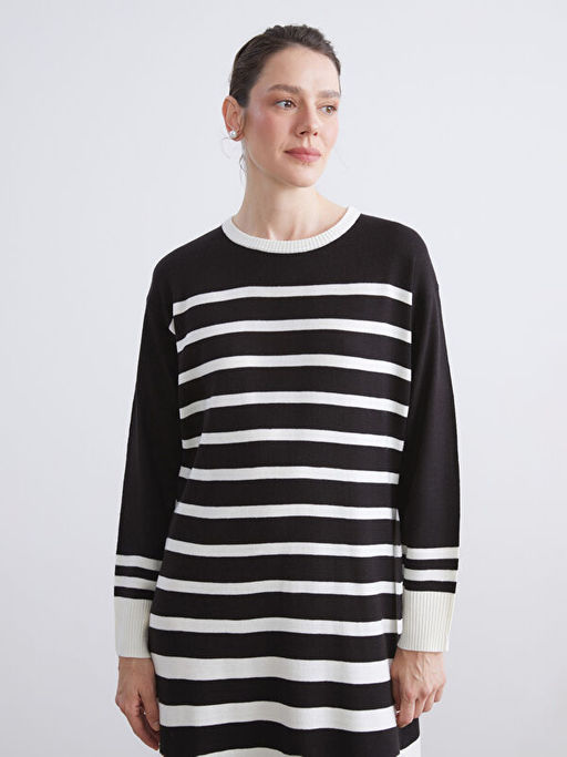 Bisiklet Yaka ?izgili Triko Elbise