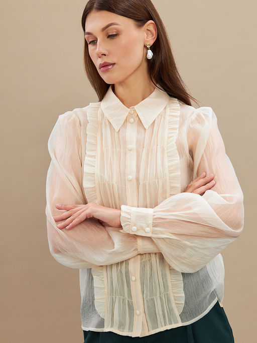 Блузка из органзы со сборкой OD-928-1 молочный - Tantino фото 6