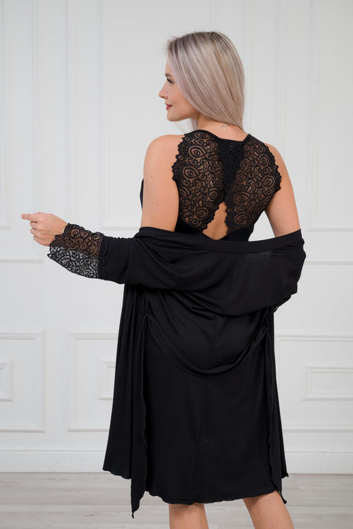 Халат женский из вискозы Адель Нуар черный - Амадэль фото 5