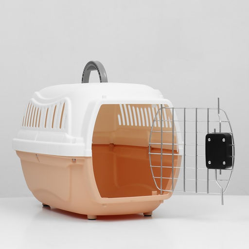 Переноска для животныхпластиковая с металлической дверью 47х32,5х30 см, вес до 9 кг, персиковая 93 - Пижон фото 7