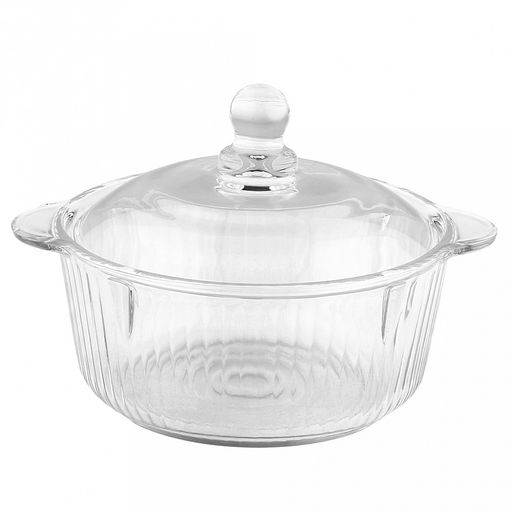 Кастрюля стеклянная "Мия" 0,8мл, д15,2см, h7,2см, основание д11см, общая h12,5см, стеклянная крышка, 2 ручки, в коробке (Китай)