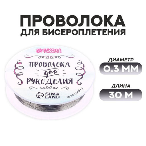 Проволока для творчества и бисероплетения, d=0.3 мм, 30 м, серебряный