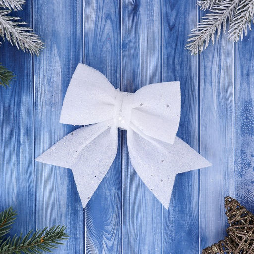 Цена за 2 шт. Ёлочные игрушки 2 шт. Зимнее волшебство. Бант со звёздочками пластик, 1212 см, белый