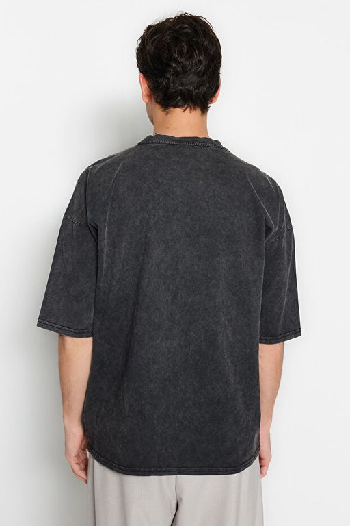 Antrasit Oversize/Geni_ Kesim Soluk Efektli %100 Pamuklu T-Shirt TMNSS23TS00153 - Trendyolmilla фото 2