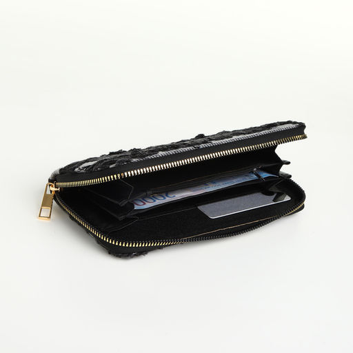 Кошелёк женский на молнии, 20×2×10 см, джинсовый, в полоску, чёрный