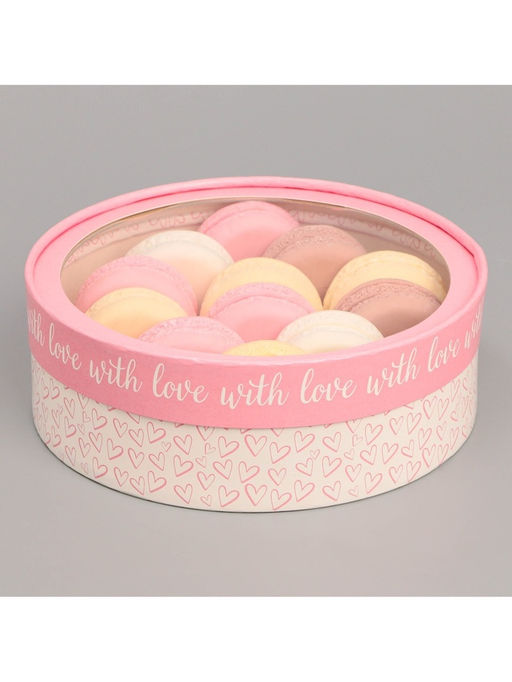 Коробка для макарун, кондитерская упаковка тубус с окном With love 20×20×5 см
