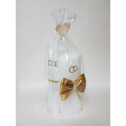 Набор свечей свадебных «Кружевной с бантиком золотым», 3 шт.: домашний очаг 6.8×15 см; родительские 1.8×17.5 см