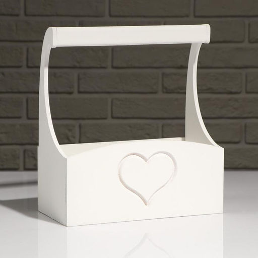 Кашпо деревянное Symmetric Heart, с ручкой, белый, 2512,510(28) см - Simaland фото 2