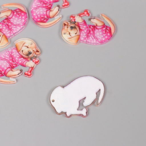 Цена за 5 шт. Декор для творчества акрил «Щеночек в пижамке сладко спит с косточкой», 2.5×3.4×0.2 см