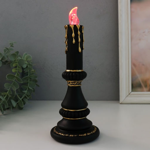 Световая фигурка полистоун «Свеча светодиодная», LED, 2×LR=44, чёрный с золотом, 10×10×24.5 см