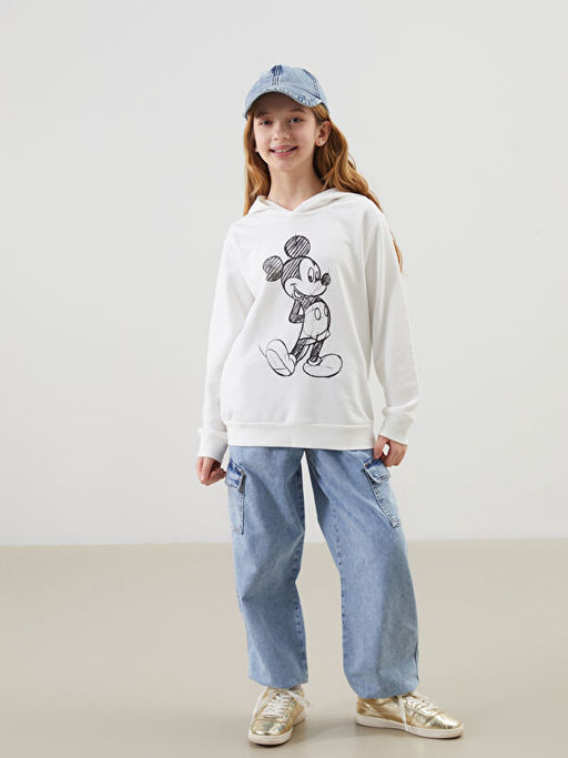 Kap??onlu Mickey Mouse Bask?l? Uzun Kollu K?z ?ocuk Sweatshirt