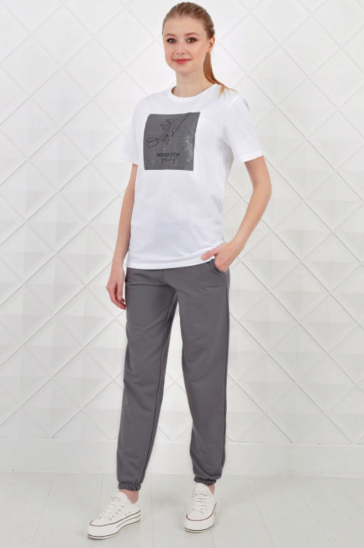 Арт. 21350 Костюм с брюками женский 44-52 (5 шт) Цвет:верх- белый, низ- бежевый - Калинка фото 18