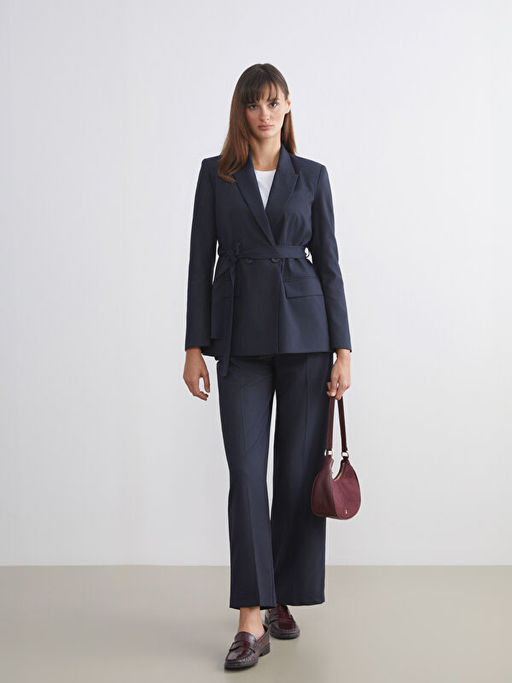 ?izgili Beli Ku?akl? Kad?n Blazer Ceket