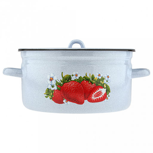 Сочная клубника Кастрюля эмалированная 5,5л, форма цилиндрическая, металлическая крышка, металлические ручки, белый рябчик (Россия) - Домашняя мода фото 2