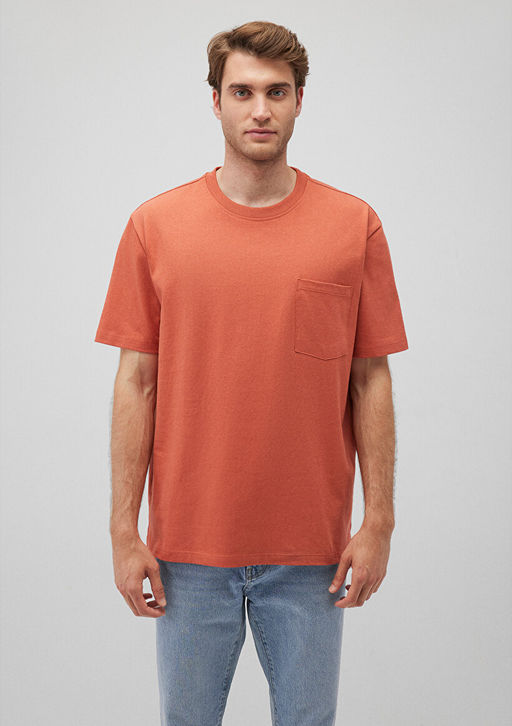 Cep Detayl? Turuncu Basic Tisort - Mavi фото 3