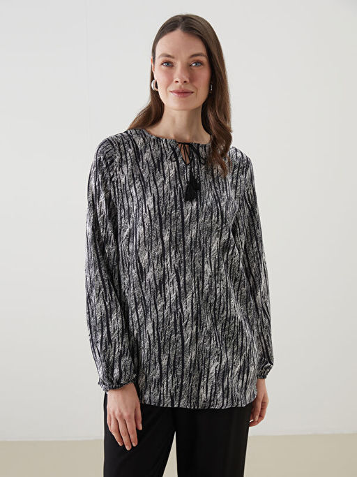 Ba?lamal? Yaka Desenli Kad?n Bluz