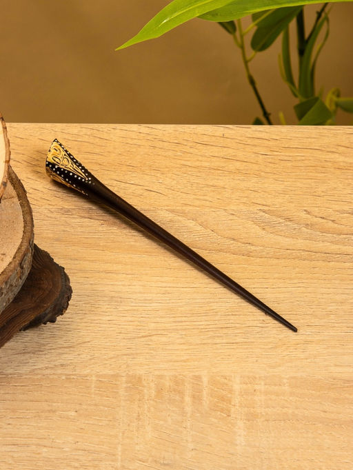 Шпилька для волос «Цветок», 17 см, дерево албезия, коричневая, зелёная