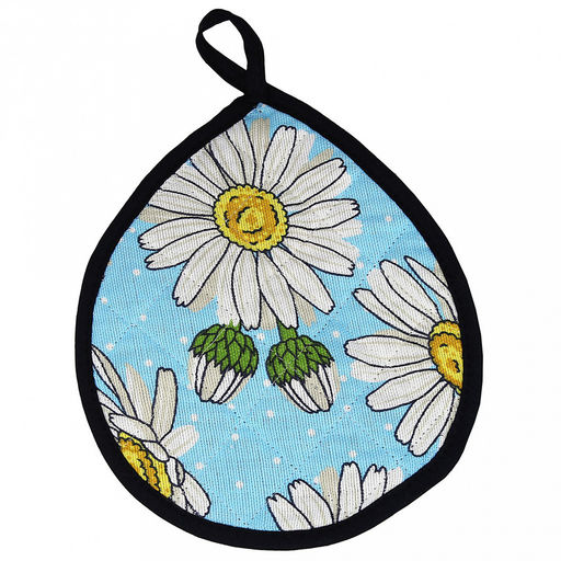 Кухонный комплект "Душистая ромашка, вид 4": прихватка-варежка 15х30см + прихватка 20х25см форма "Капелька", рогожка 171г/м2, хлопок 100%, наполнитель - ватин 280г/м2, на пластмассовом подвесе, "Домашняя мода" (Россия)