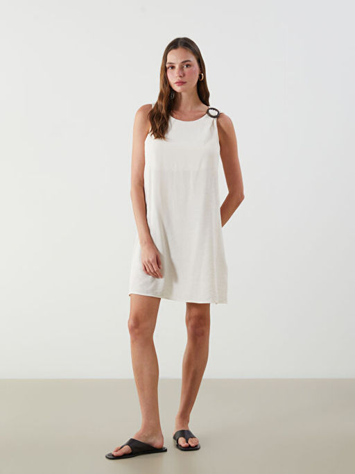 Bisiklet Yaka Dokulu A Kesim Mini Elbise