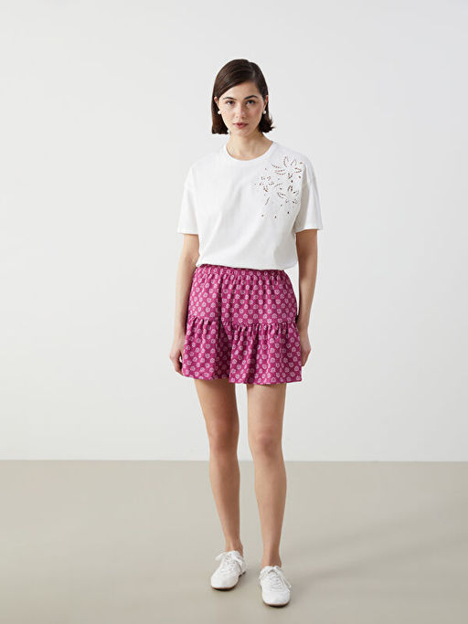 Beli Lastikli Desenli Kad?n ?ortlu Etek