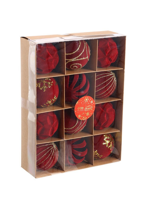 Ёлочные шары «Бархат. Время праздника», d=6 см, 12 шт., завитки снежинки, красный