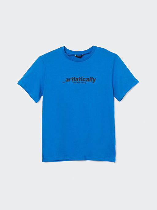 Bisiklet Yaka K?sa Kollu Bask?l? Penye Erkek Ti??rt