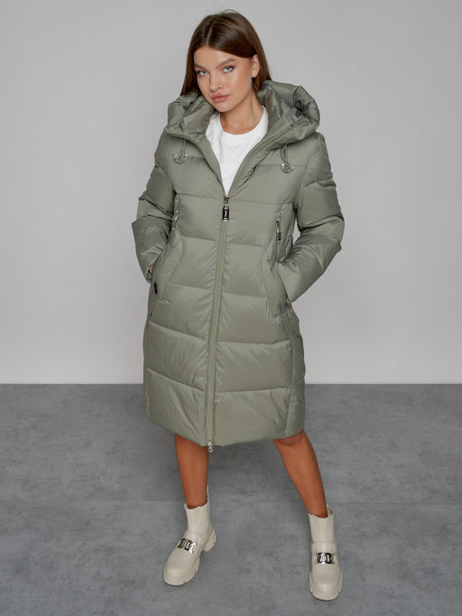 Пальто утепленное с капюшоном зимнее женское зеленого цвета 51155Z - MaxRita фото 9