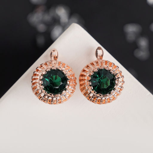 Серьги со стразами Эдель круг, цвет изумрудный в розовом золоте