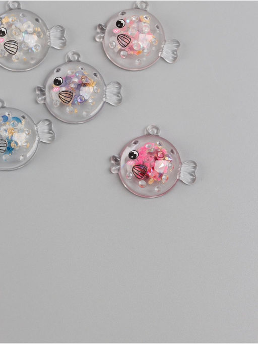 Цена за 5 шт. Подвеска для творчества акрил «Рыбка», с глиттером светится в темноте 2.6×3.1×1 см, МИКС