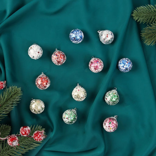 Цена за 3 шт. Ёлочные игрушки Цветная посыпка, шары новогодние, d=3 см, набор 12 шт.