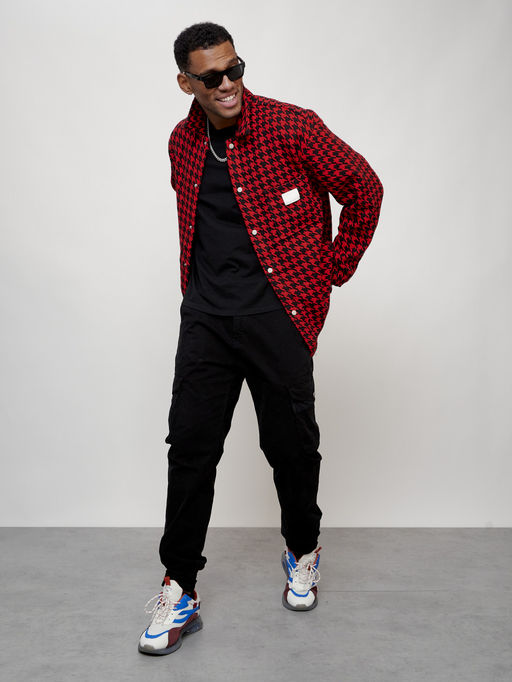 Ветровка рубашка мужская букле красного цвета 58379Kr