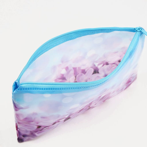 Цена за 3 шт. Косметичка - пенал на молнии, средний размер, с цветочным рисунком, голубая, сиреневая - Simaland фото 3