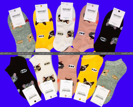 Цена за 10 пар. МИНИBS носки женские укороченные Кошки 36-41 (фактически 36-40) - Weiwei фото 2