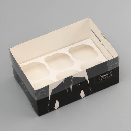 Цена за 5 шт. Коробка для 6 капкейков с прозрачной крышкой, Мужской подарок, 23?16?10 см