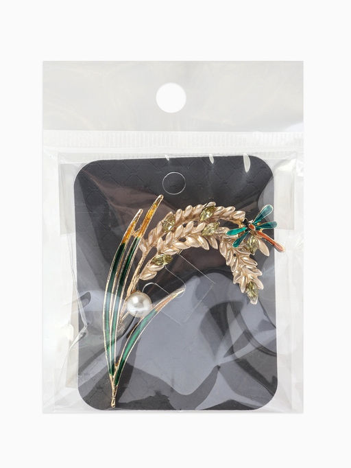 Брошь «Колосья» пшеницы, жемчуг, цветная в золоте